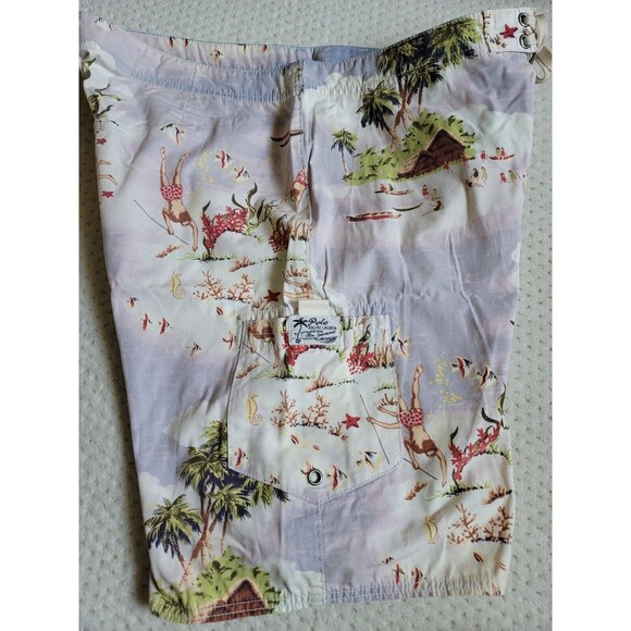 Rare Polo Ralph Lauren Palm Tree Island Aloha Diver Retro Swim Trunks, 34 EUC - Picture 2 of 6